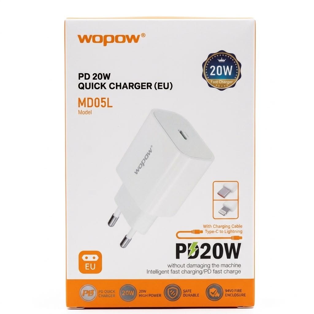 QUICK CHARGER MD05L WITH CABLE TYPE C TO LIGHTNING PD20W FAST CHARGER IN LEBANON