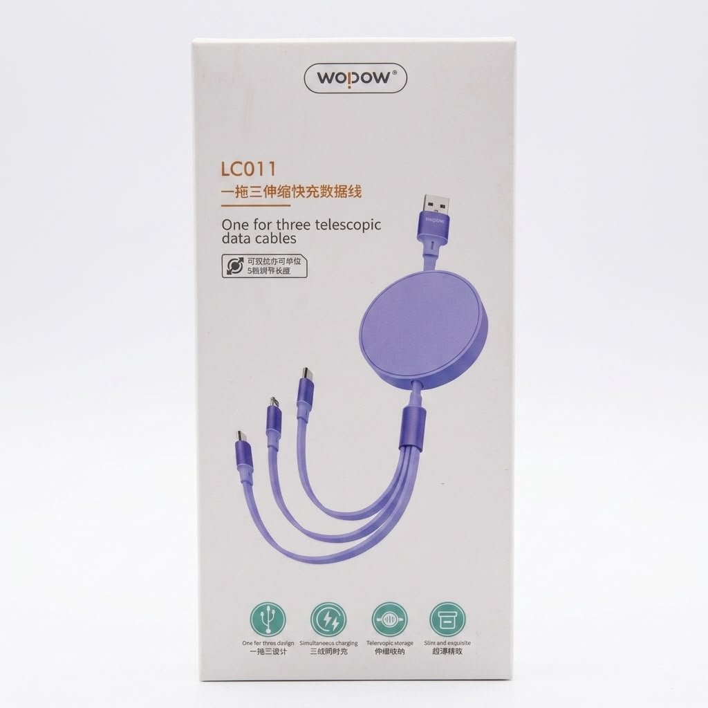 3-IN-1 telescopic fast charging data cable LC011 1100mm Micro / Type-C / Lightning DATA CABLE IN LEBANON