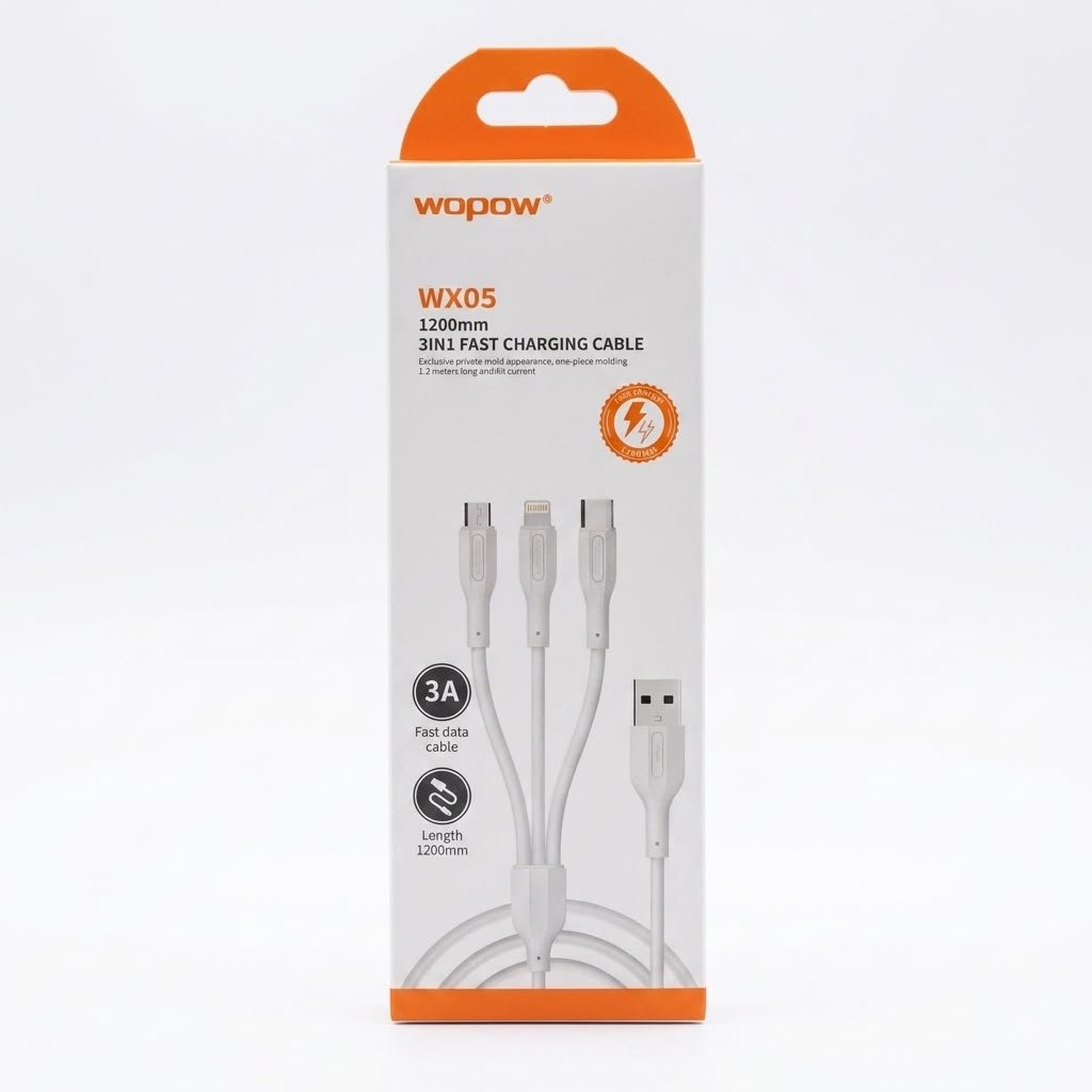 3IN1 FAST CHARGING CABLE WX05 type-c micro lightning 1200mm DATA CABLE IN LEBANON