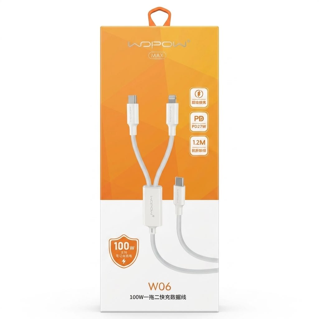 2-in-1 Fast Charge Data Cable W06 100W Type-C to Type-C Type-C to Lightning Data Cable in lebanon